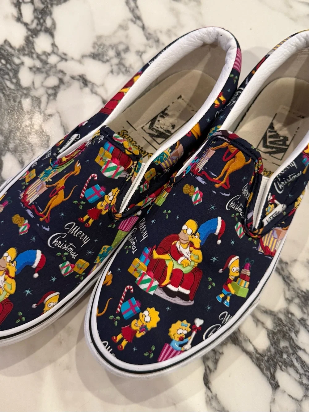 RARE Vans Classic Slip On The Simpsons Christmas Sneakers Men's 8.5 Holiday